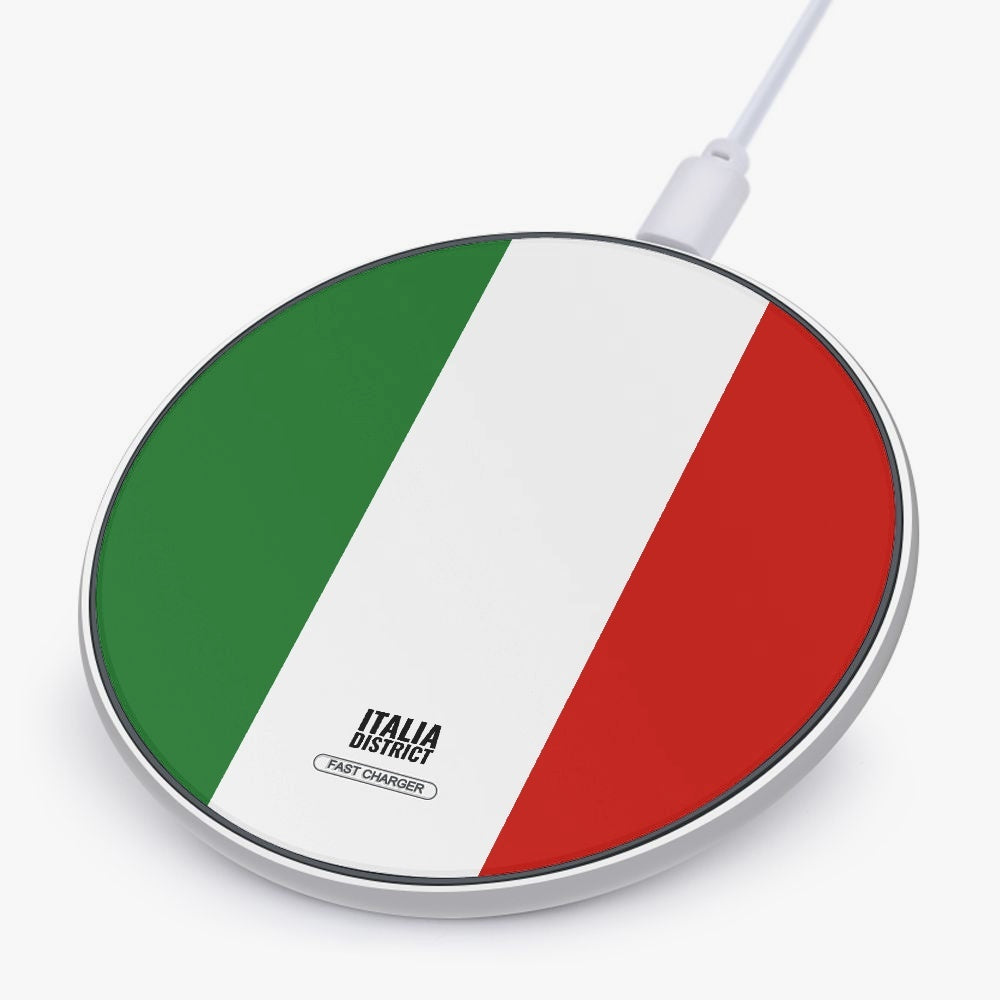 Italian Flag - 10W Wireless Charger, circular design, includes micro USB cable, adds sophistication and convenience to charging, suitable for proud Italians.