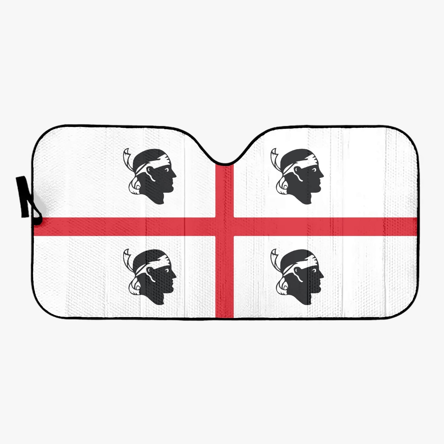 Sardinia Flag - Car Sun Shade featuring black silhouettes on a white and red flag design, protects against UV rays, fits most vehicles, easy fold for storage.