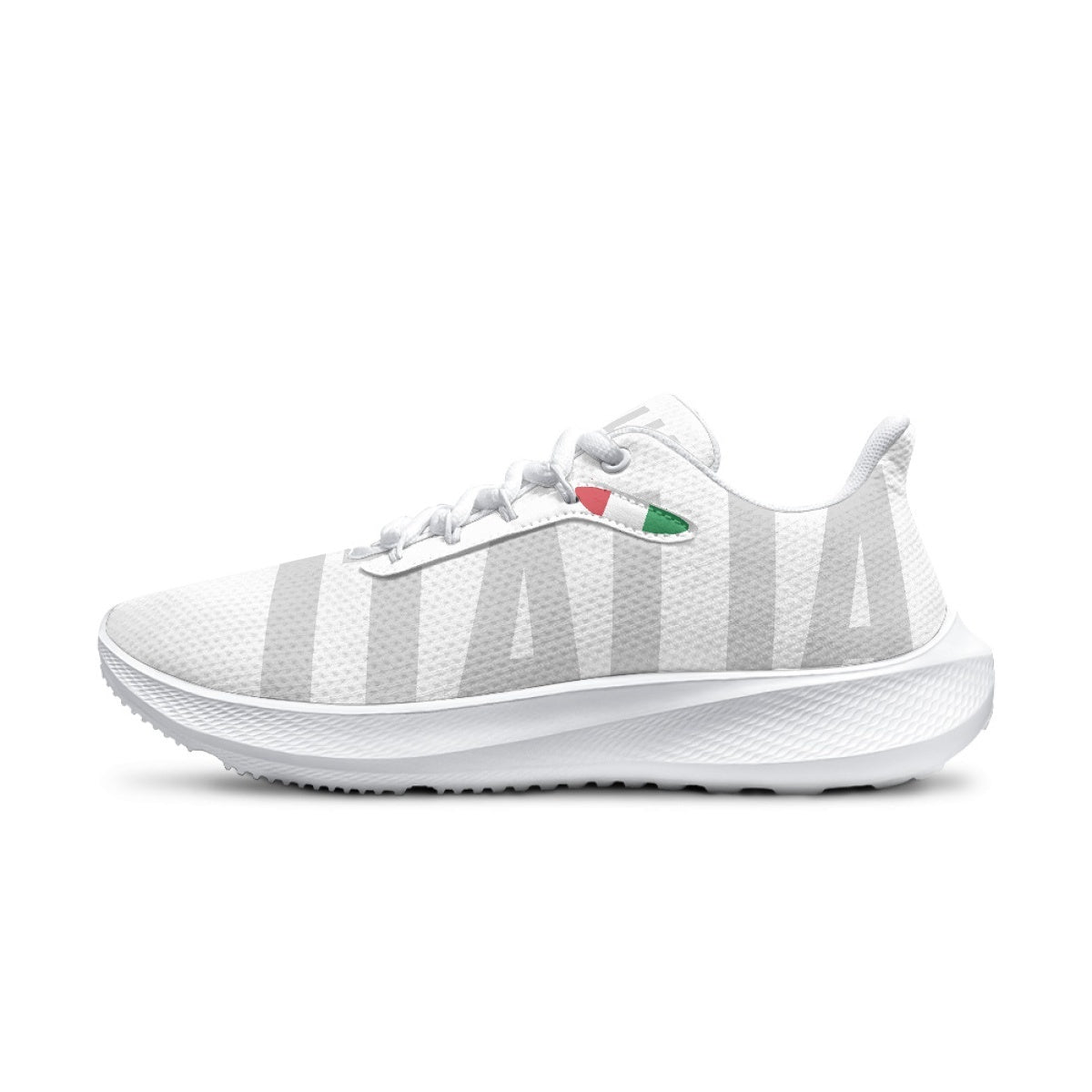 Italia Tricolor Wave Runners, a sleek white sneaker, designed for natural running with high-quality EVA insole for durability and improved balance.