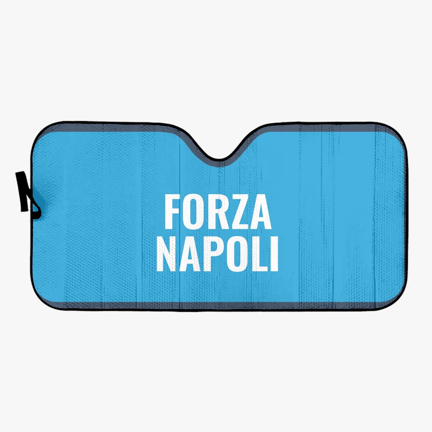 Forza Napoli - Car Sun Shade, featuring white text, offers UV protection and heat reduction, with easy storage and universal fit for most vehicles.