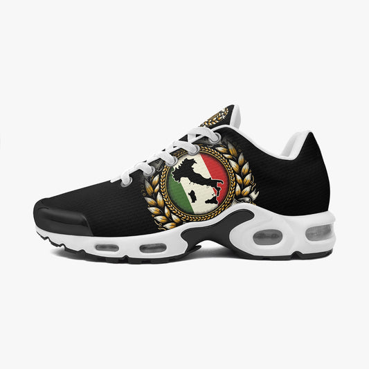 Orgoglioso di Essere Italiano Bounce Sneakers featuring a map of Italy and gold leaves, designed for comfort with mesh lining and cushioned insoles.