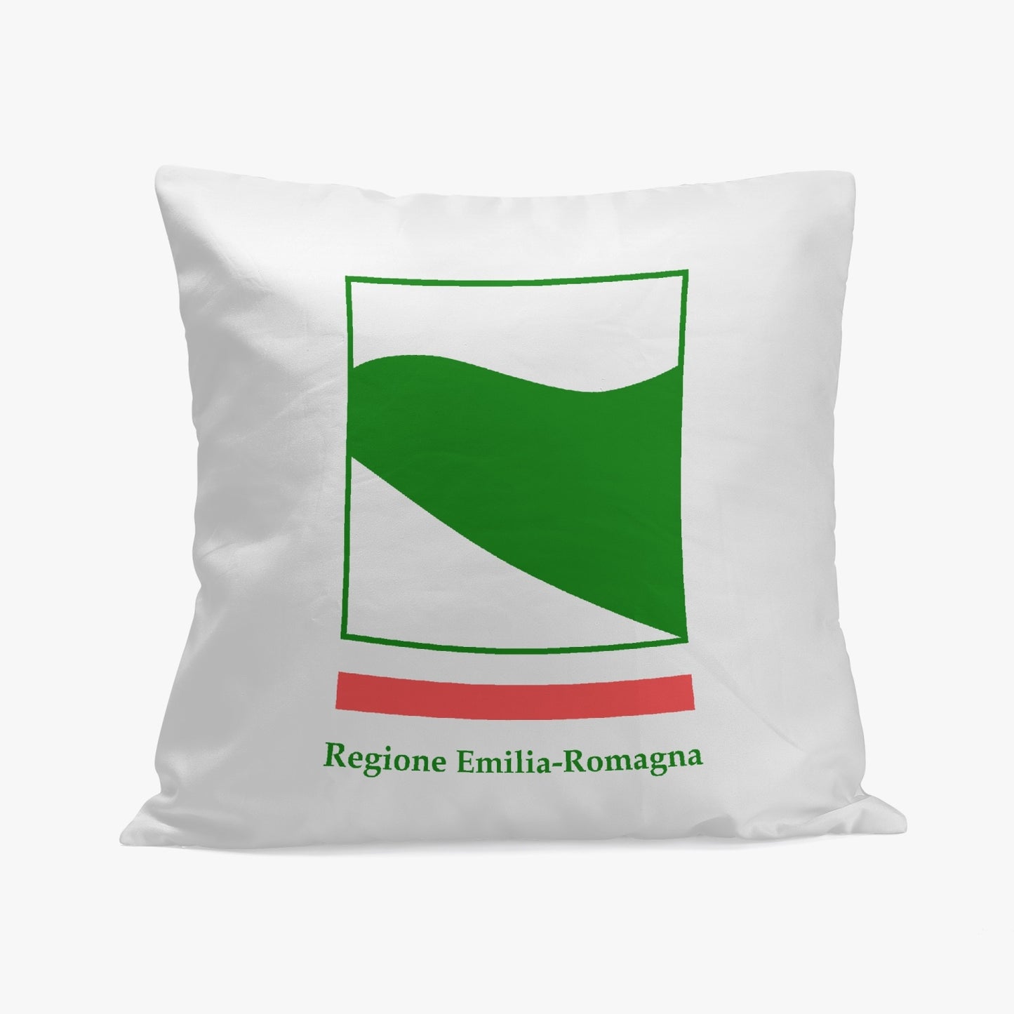 Emilia-Romagna Pillow Cover features a green and red geometric design on white, crafted from high-quality polyester and cotton with a one-sided print and stitching closure.