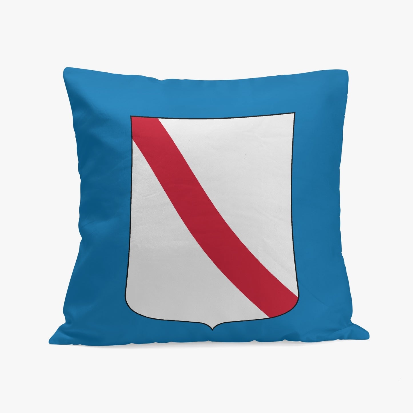 Campania Pillow Cover features a red and white shield design on high-quality polyester with cotton fabric, perfect for celebrating Italian culture.