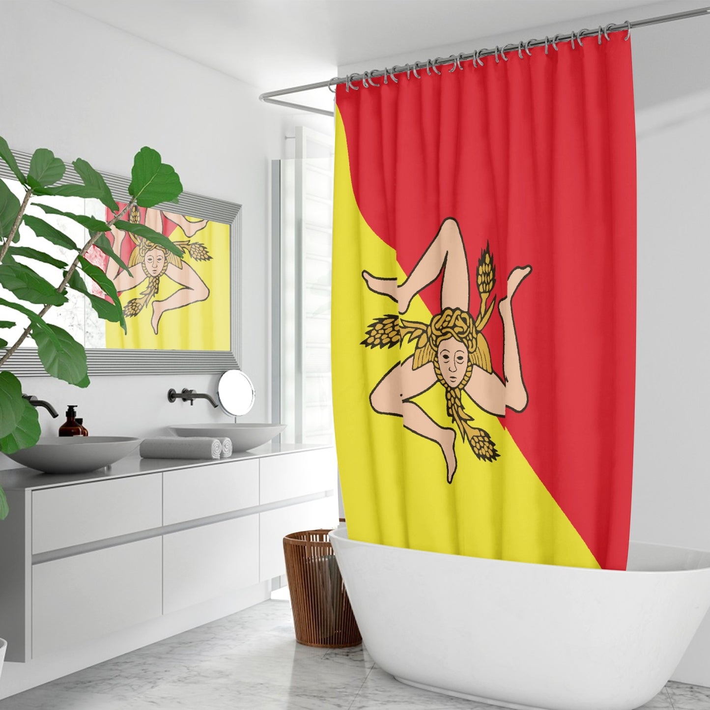 Sicilian Flag Quick-drying Shower Curtain in polyester with 12 metal buttonholes, featuring a stylish design ideal for bathroom use.