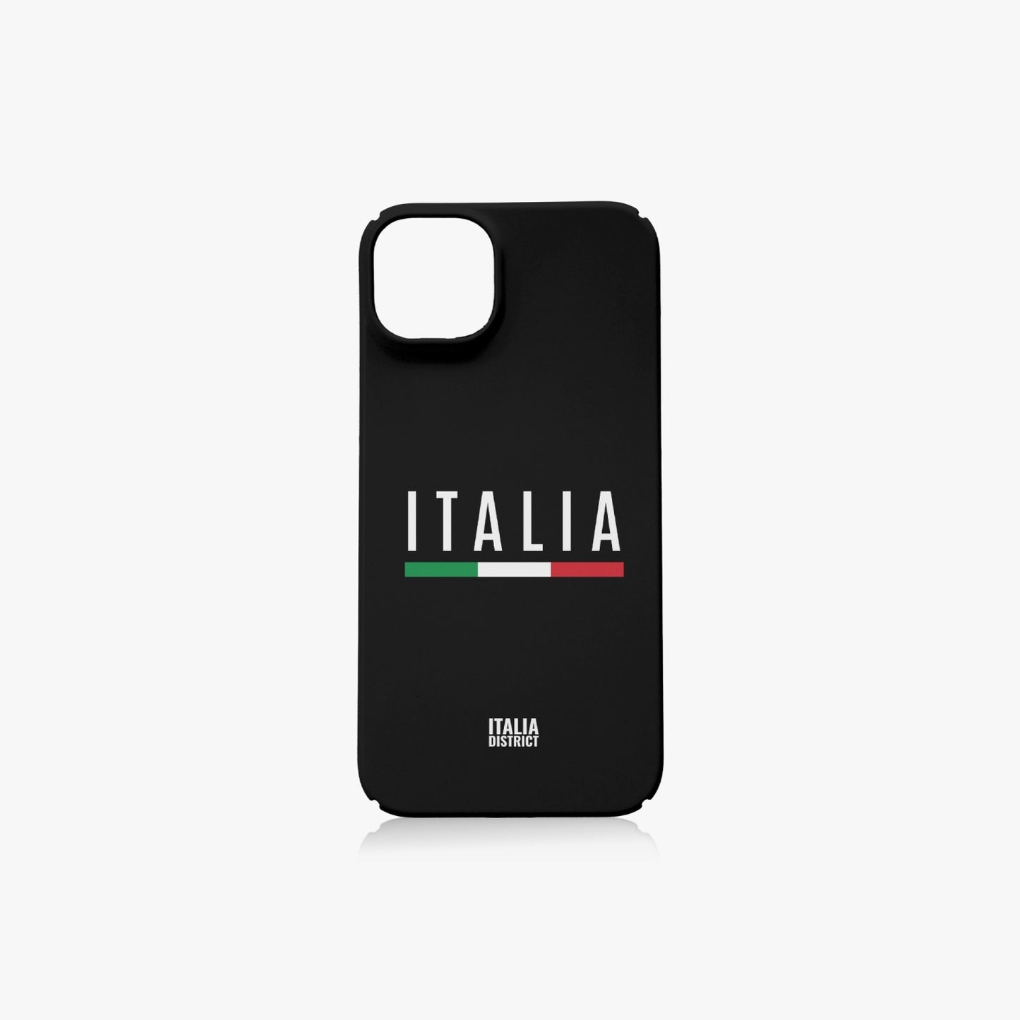 Italy Black Phone Case iPhone 14 Plus featuring white text, offering full 360-degree protection and lightweight design for enhanced smartphone safety and style.