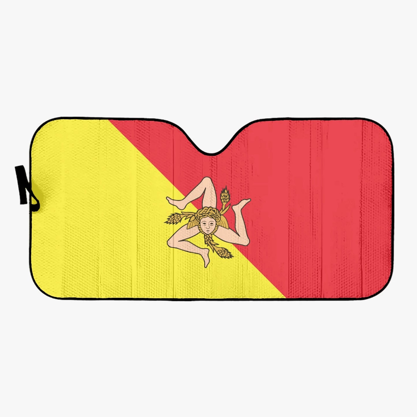 Sicily Flag - Car Sun Shade featuring a central character, providing UV protection and heat reduction, fits most vehicles, reflecting Italian cultural pride.