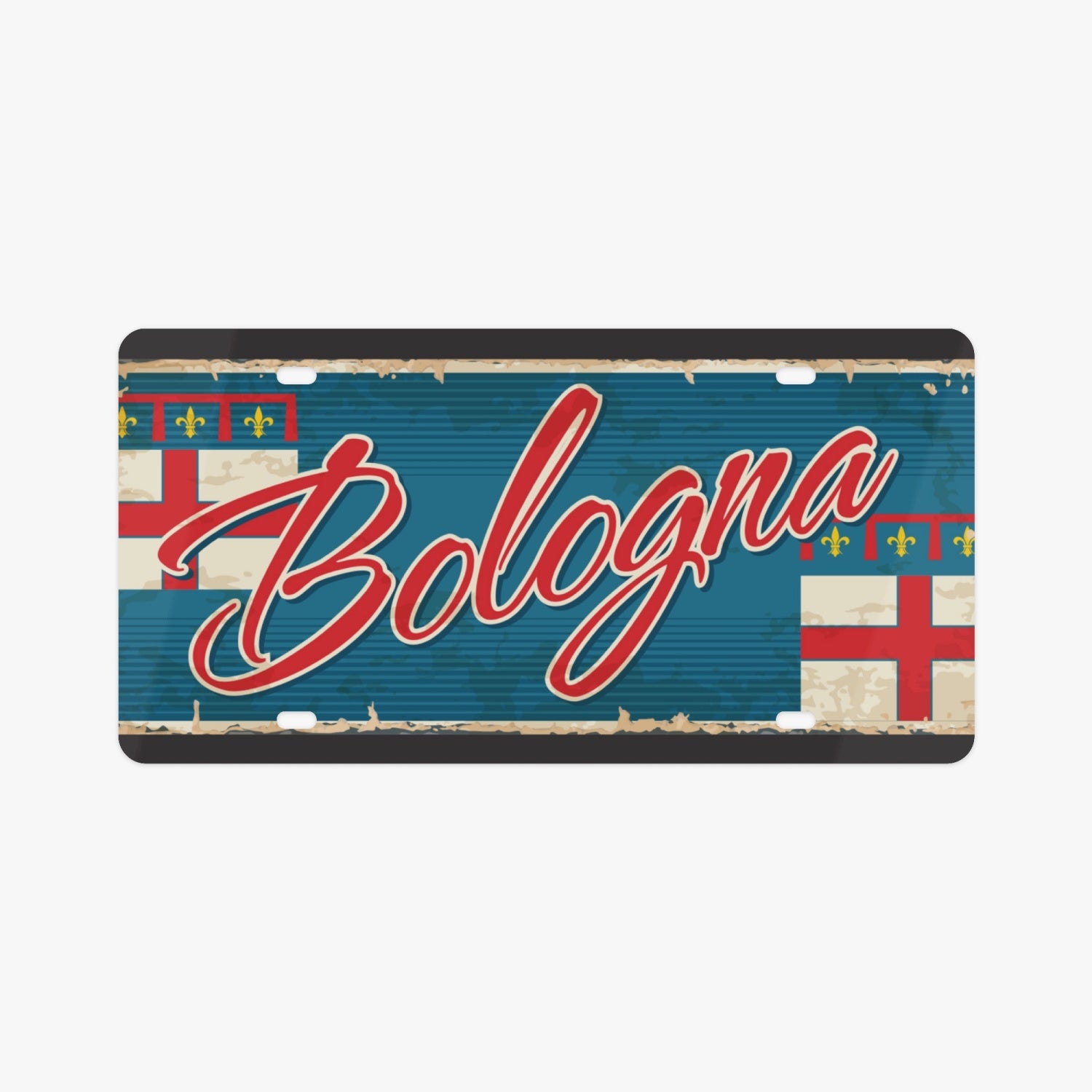 Bologna License Plate Italian Style: A premium aluminum accessory combining Italian elegance with superior quality for a stylish car upgrade.