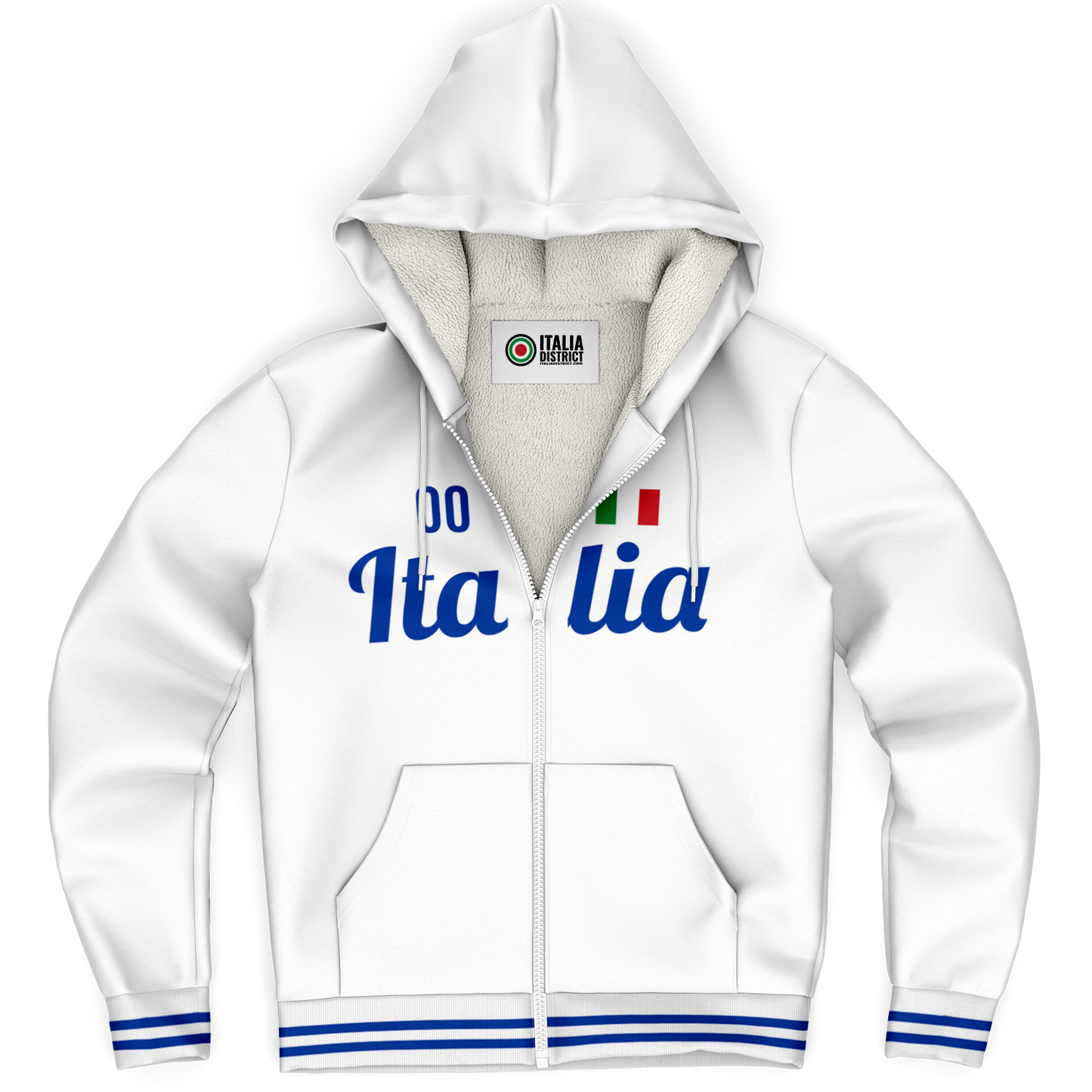 Italy White Microfleece Zip-Up Hoodie - Custom Name + Number