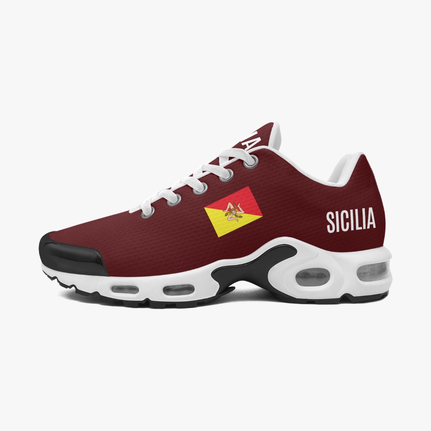 Sicilia Bounce Sneakers: Red and white tennis shoes featuring enhanced cushioning and energy return, designed for comfort and durability with a soft linen interior and arch support.