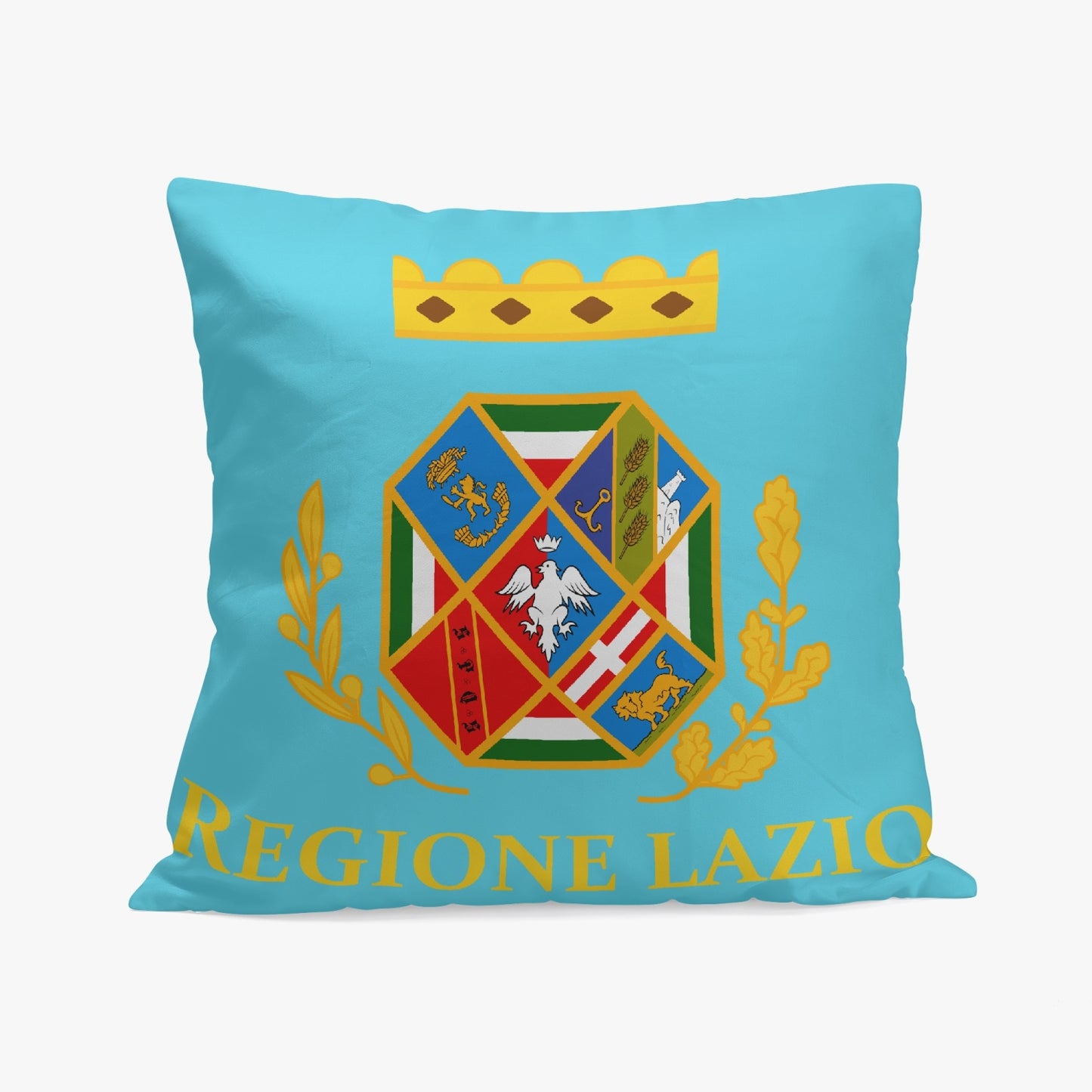 Lazio Pillow Cover featuring a detailed emblem, crafted from high-quality polyester and cotton with a one-side print and stitching closure.