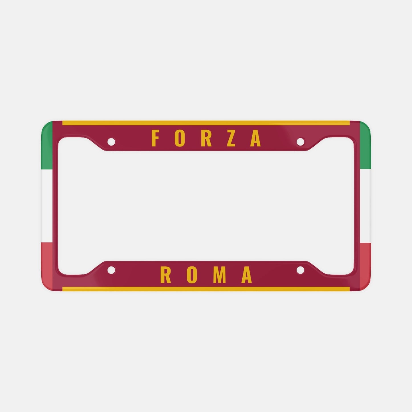 Forza Roma - License Plate Frame, crafted from aluminum with an exquisite design, enhances car elegance and confidence. Ideal for showcasing Italian pride.