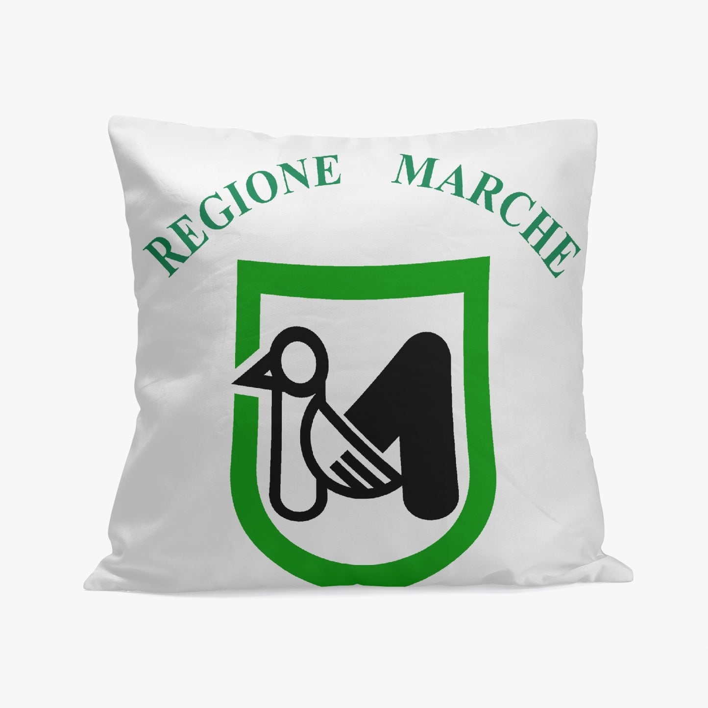 Marche Pillow Cover featuring a distinctive logo, crafted from high-quality polyester with cotton fabric, one-side printed, and stitching closure. Ideal for adding Italian flair to your decor.