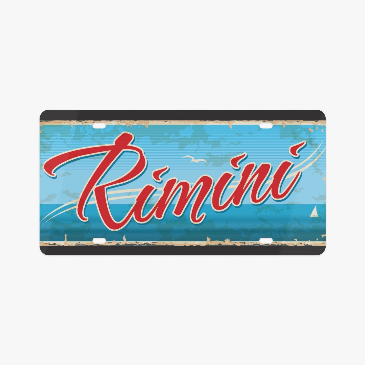 Rimini License Plate Italian Style: Premium aluminum accessory, elegantly designed to enhance car aesthetics, reflecting Italian elegance and superior quality.