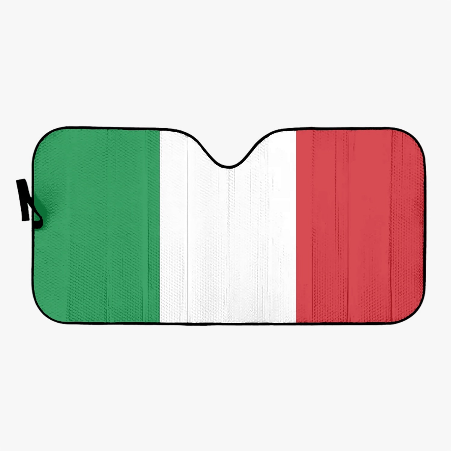 Italy Flag - Car Sun Shade, designed for UV protection and heat reduction, fits most vehicles, and folds easily for storage with a strap closure.
