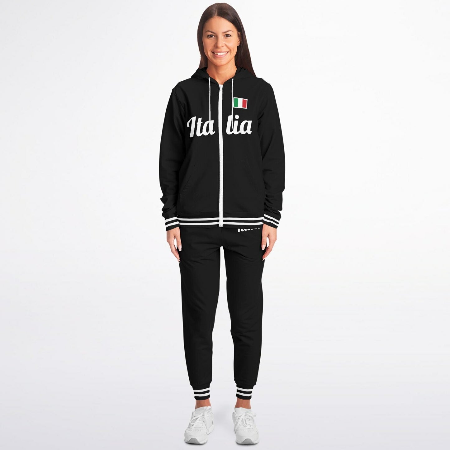Felpa con cappuccio e jogger con zip nera Italia - AOP