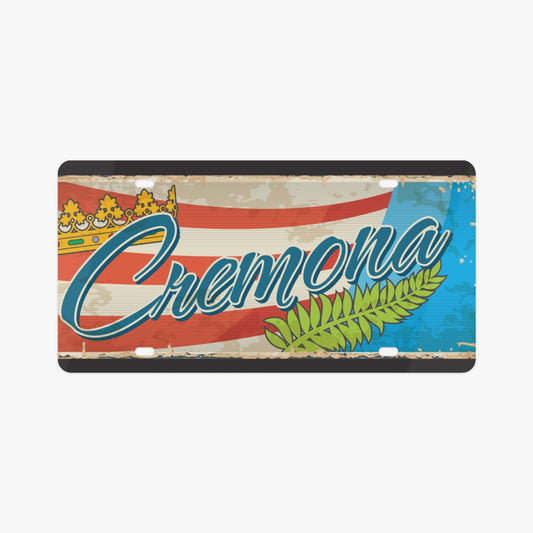 Cremona License Plate Italian Style, featuring a crown design, embodies Italian elegance and elevates your car's aesthetics with premium aluminum craftsmanship.