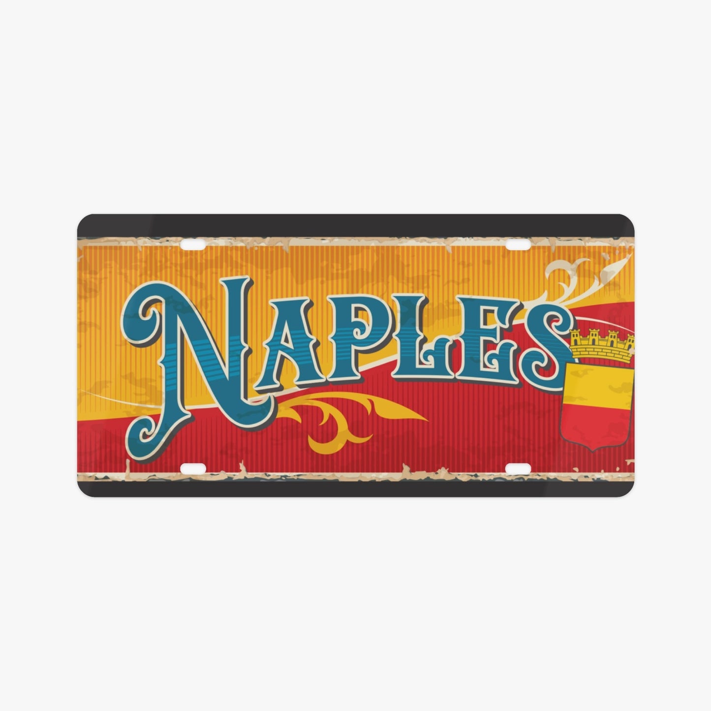 Naples License Plate Italian Style: Premium aluminum license plate accessory with elegant design, enhancing your car's luxury aesthetic.