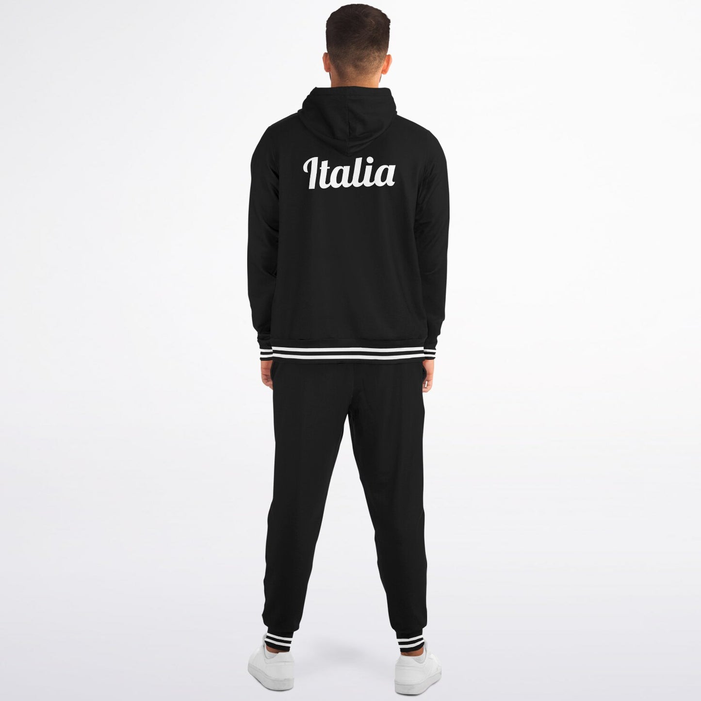 Felpa con cappuccio e jogger con zip nera Italia - AOP
