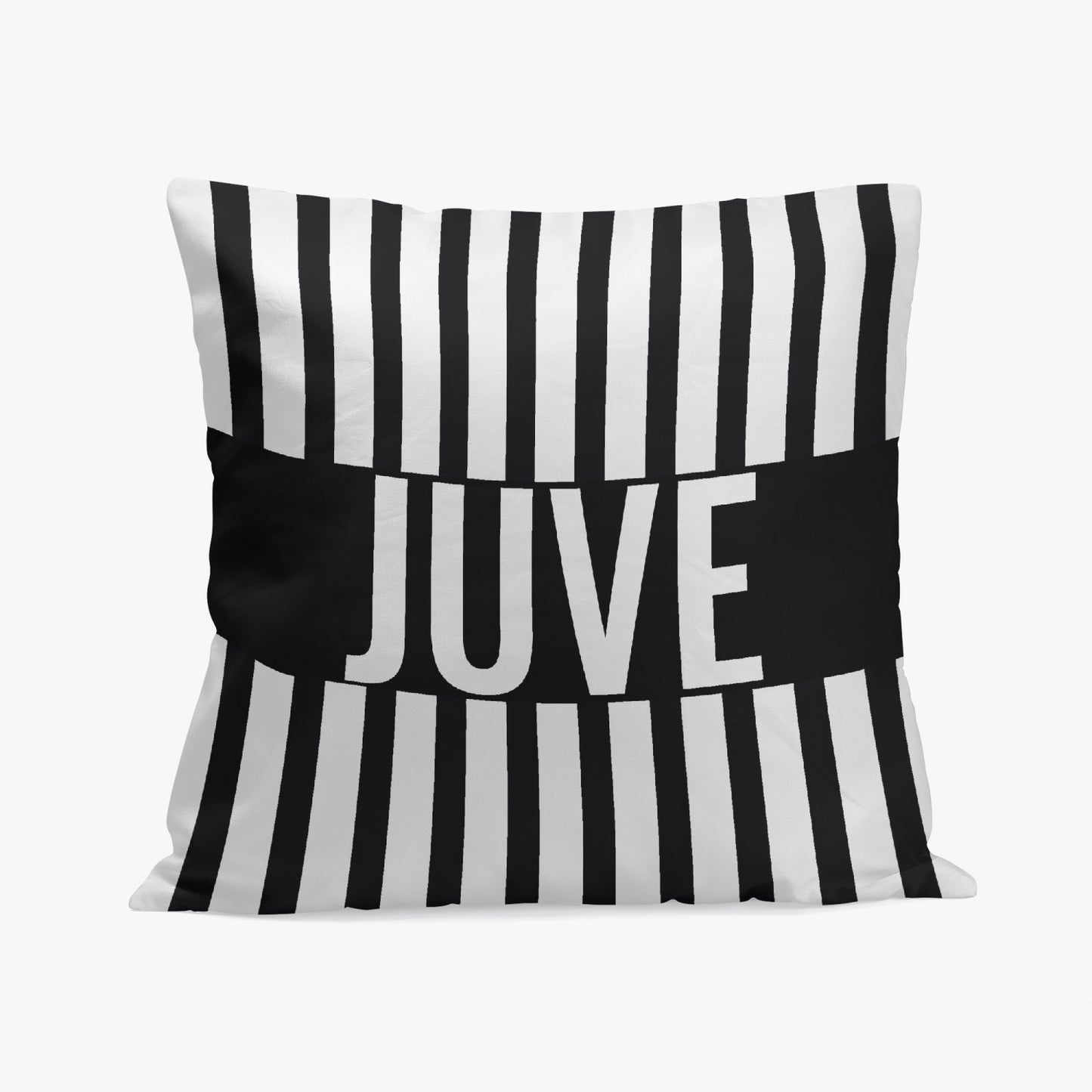 Juve Pillow Cover: Black and white striped design, high-quality polyester and cotton fabric, printed on one side with stitching closure.