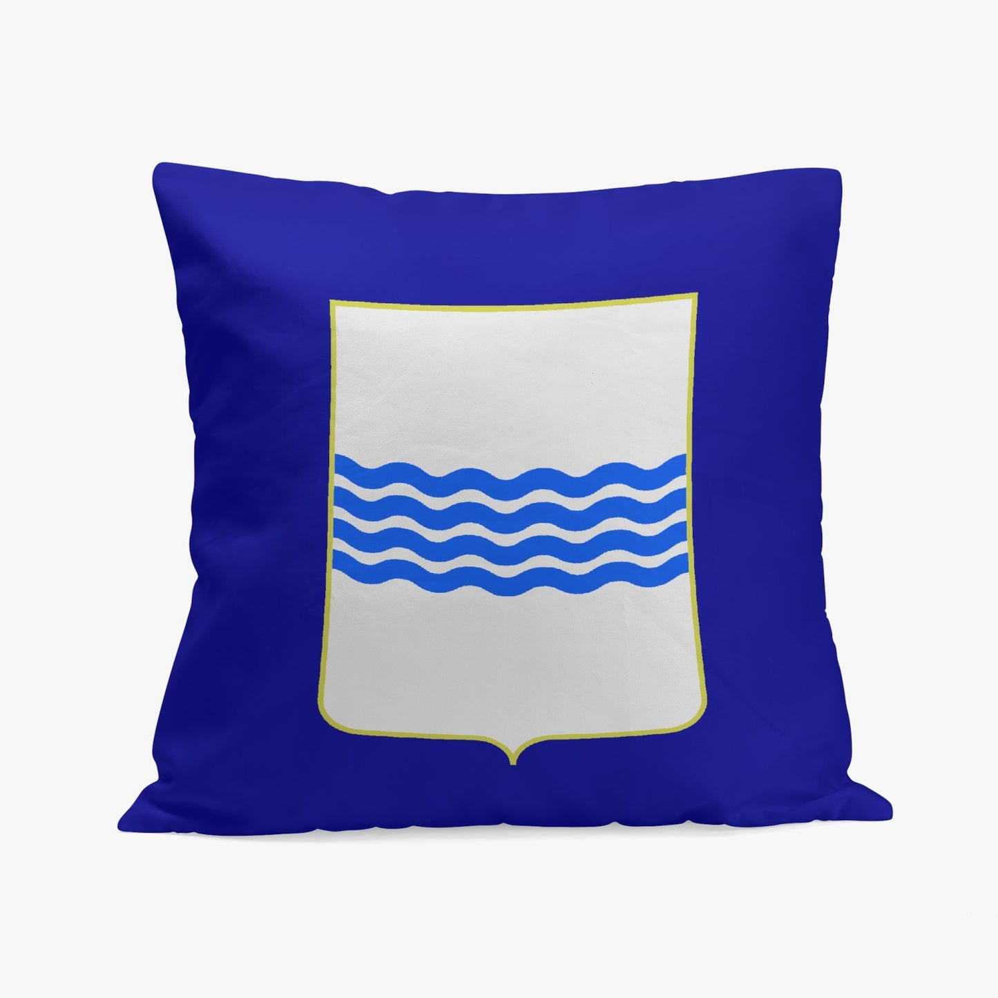 Basilicata Pillow Cover featuring a blue and white design with wave motifs, crafted from high-quality polyester and cotton, with stitching closure and one-side print.