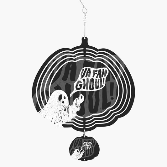 Italian Ghost Wind Spinner with black and white ghost graphic, crafted from aluminum for smooth rotation and ease of use.