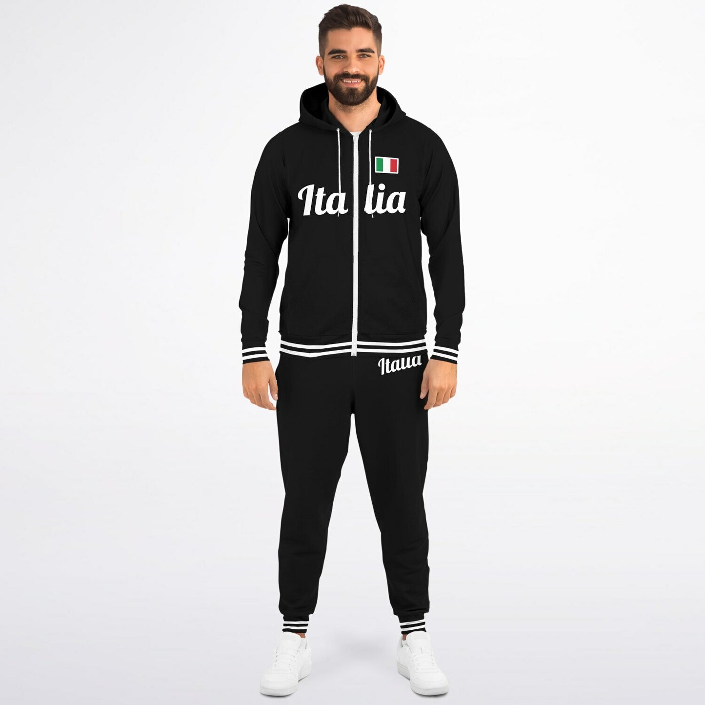 Felpa con cappuccio e jogger con zip nera Italia - AOP