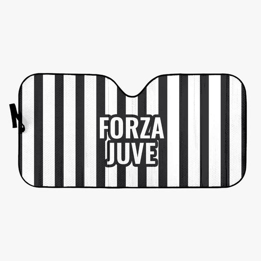 Forza Juve - Car Sun Shade featuring black and white stripes, protects against UV rays, reduces heat, and folds for easy storage. Suitable for most vehicles.