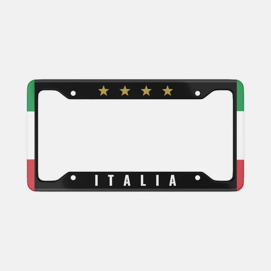 Italy 4 Stars Black - License Plate Frame, featuring a sleek aluminum design with a star motif, enhances car aesthetics and reflects luxurious Italian style.