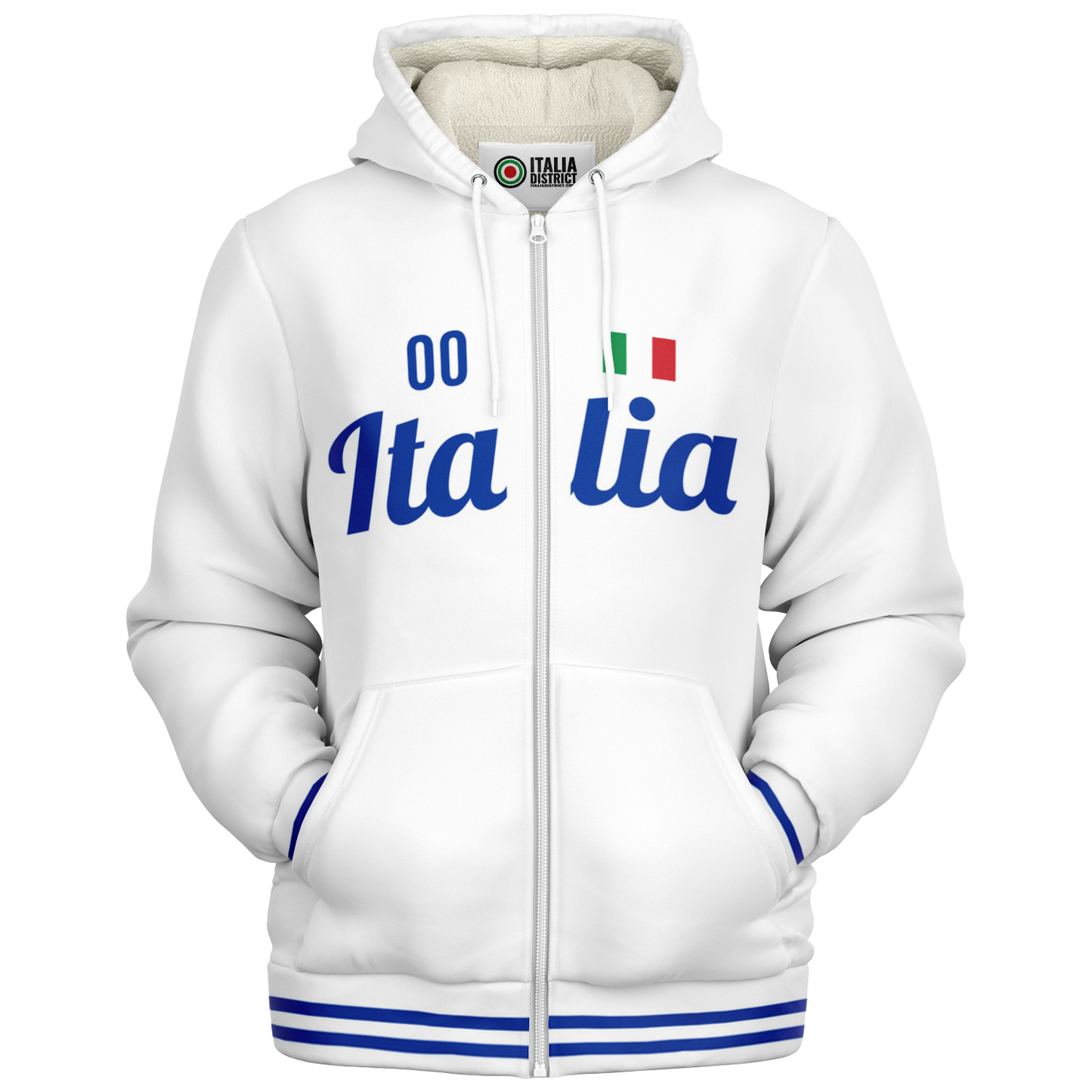 Italy White Microfleece Zip-Up Hoodie - Custom Name + Number