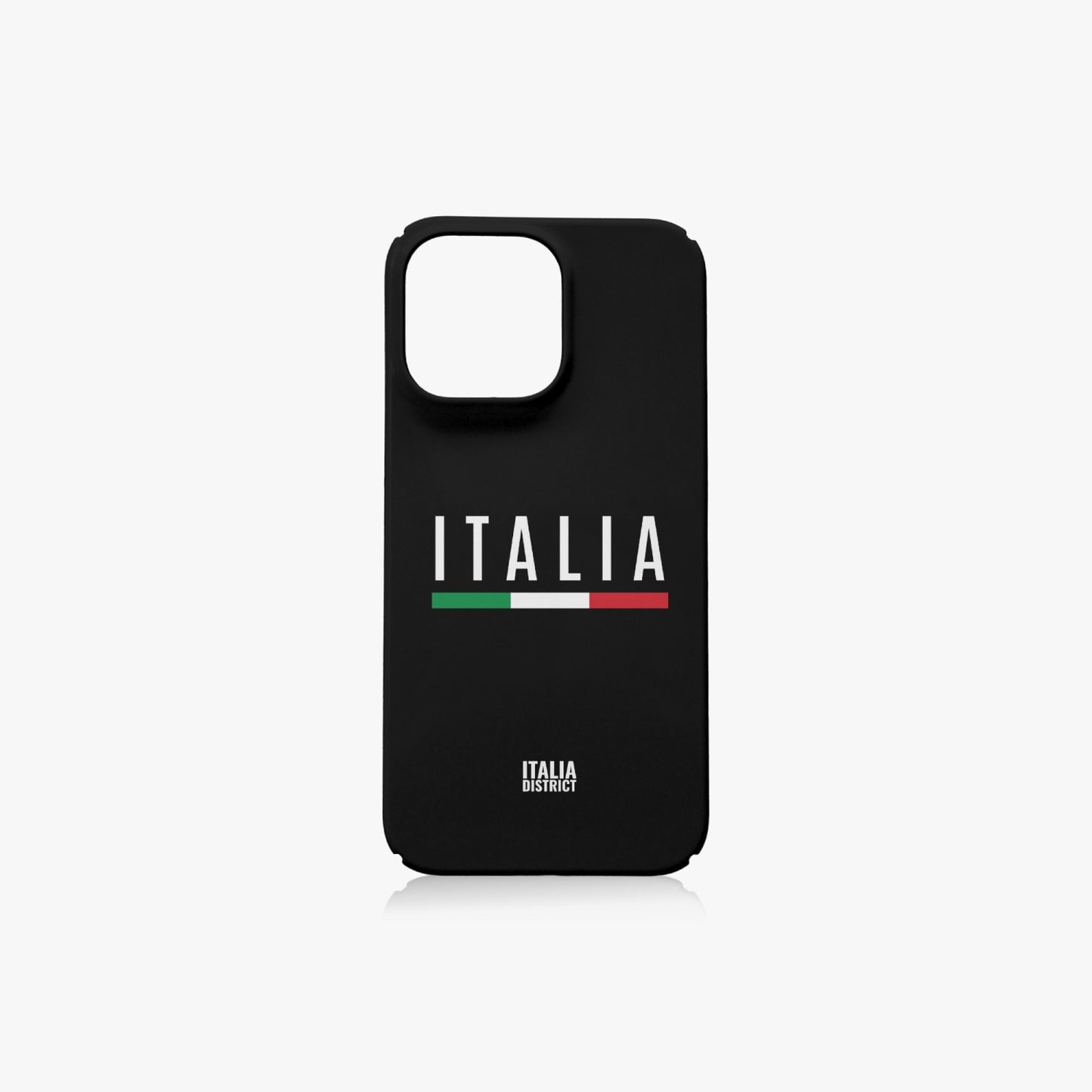 Italy Black Phone Case iPhone 14 Pro Max features a sleek black design with white text and a green stripe, offering all-round protection for your device.