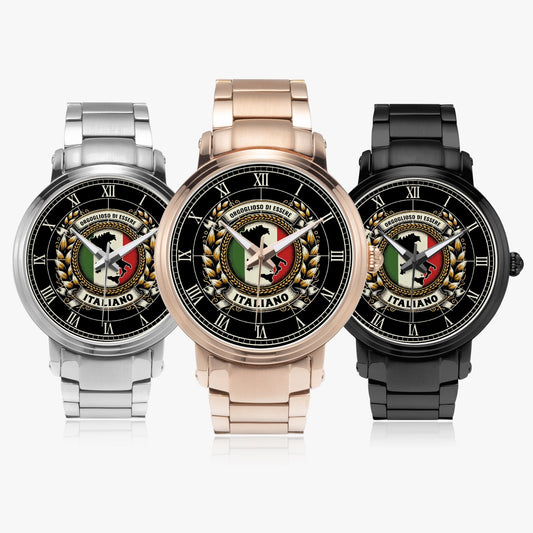 Orgoglioso di Essere Italiano - Automatic Watch Premium Stainless Steel, featuring a logo, detailed analog design, and folding clasp buckle, emphasizing Italian craftsmanship and elegance.