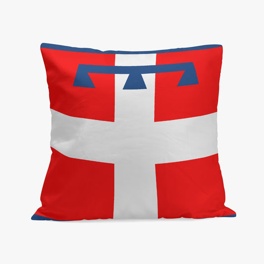 Piedmont Pillow Cover featuring a distinctive red and white cross design on high-quality polyester with cotton fabric, ideal for adding Italian flair to your decor.