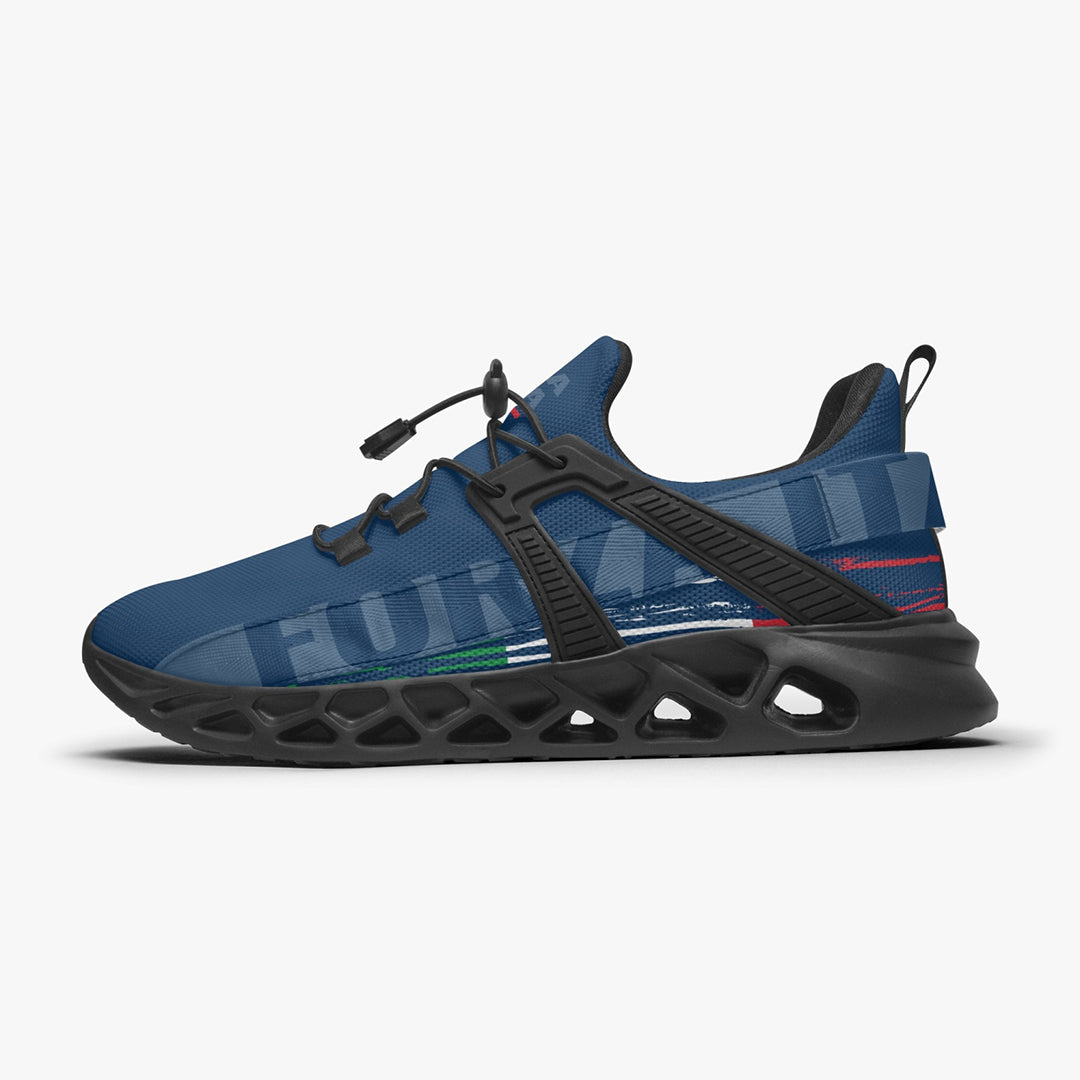 Italy Running Shoes Mesh - Forza Italia Navy, featuring breathable Knitfly mesh and PVC for support, with memory foam insoles for enhanced comfort and durability.