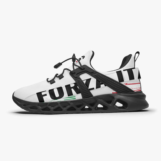 Italy Running Shoes Mesh - Forza Italia White featuring breathable Knitfly mesh and PVC for support and comfort, ideal for enhancing your running experience.