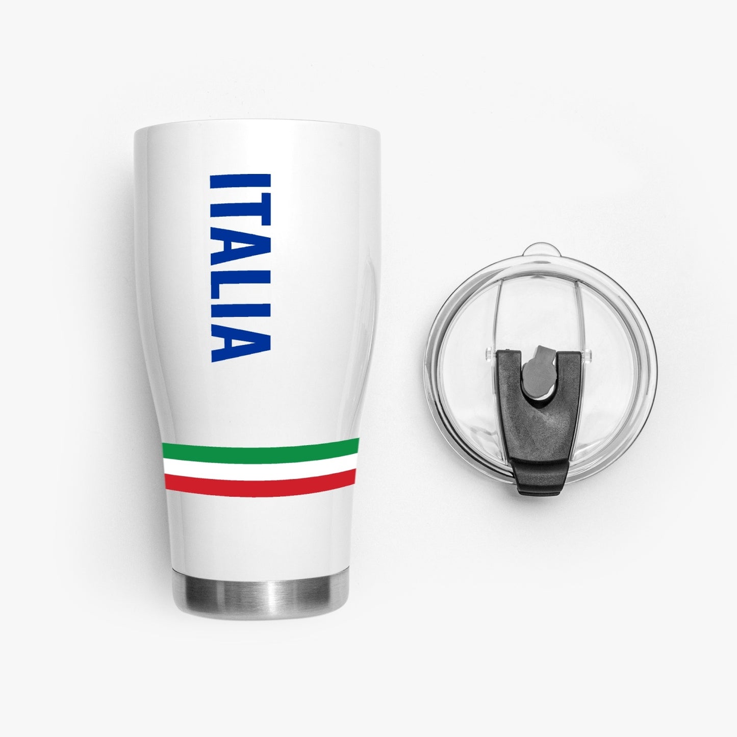 Italy Tumbler 30oz with eco-friendly lid and stainless steel body, featuring Italian-inspired design elements for stylish, sustainable beverage enjoyment.