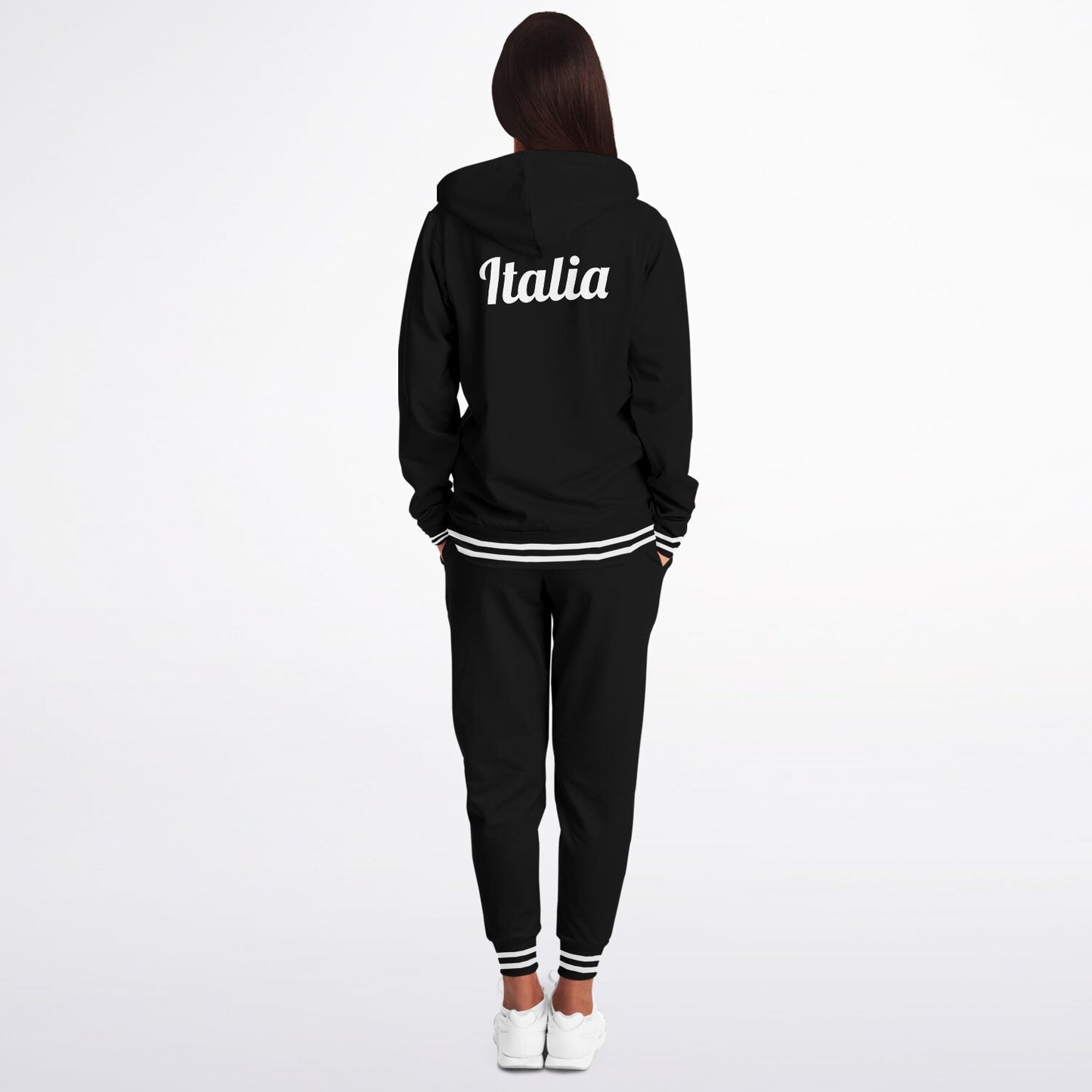 Felpa con cappuccio e jogger con zip nera Italia - AOP