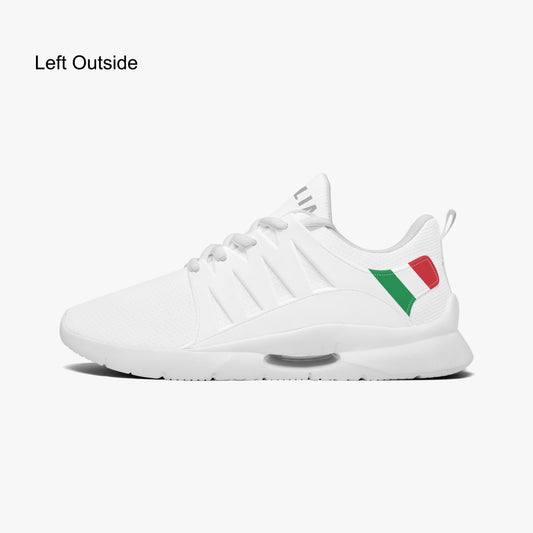 Italy - Minimalist Running Shoes featuring a white base with red and green accents, designed for durability and flexibility, ideal for natural running and improved posture.