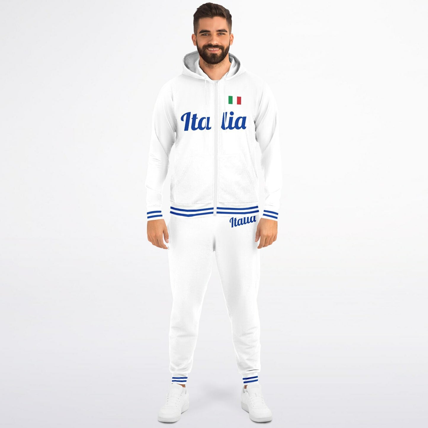 Felpa con cappuccio e jogger con zip bianca Italia - AOP