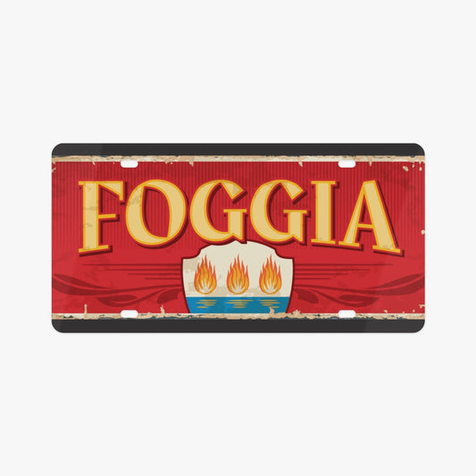 Foggia License Plate Italian Style: Premium aluminum design, enhancing car aesthetics with Italian elegance. Perfect for a stylish, luxurious driving experience.