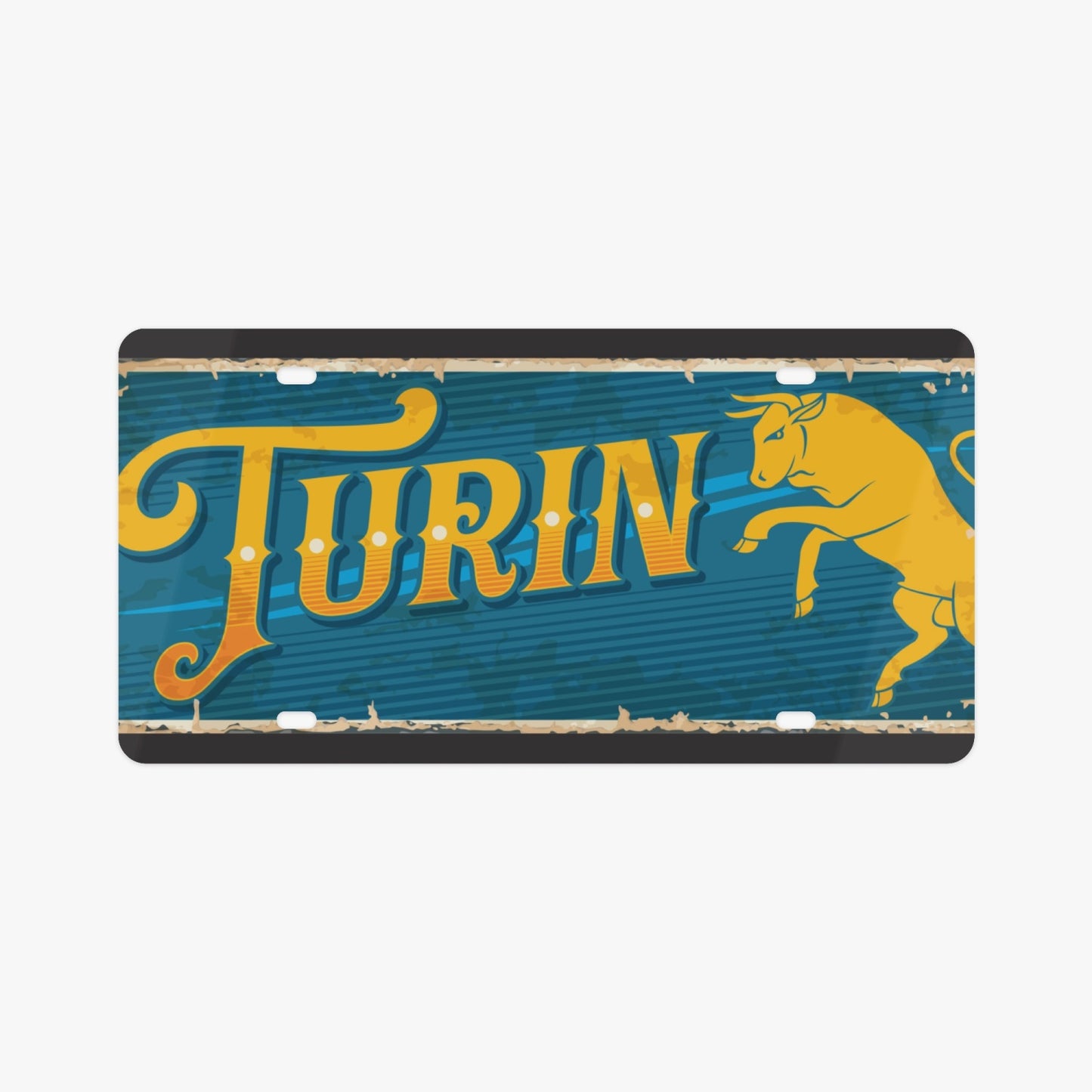 Turin License Plate Italian Style featuring a bold bull logo, embodying Italian elegance and enhancing your car's aesthetic with premium aluminum craftsmanship.