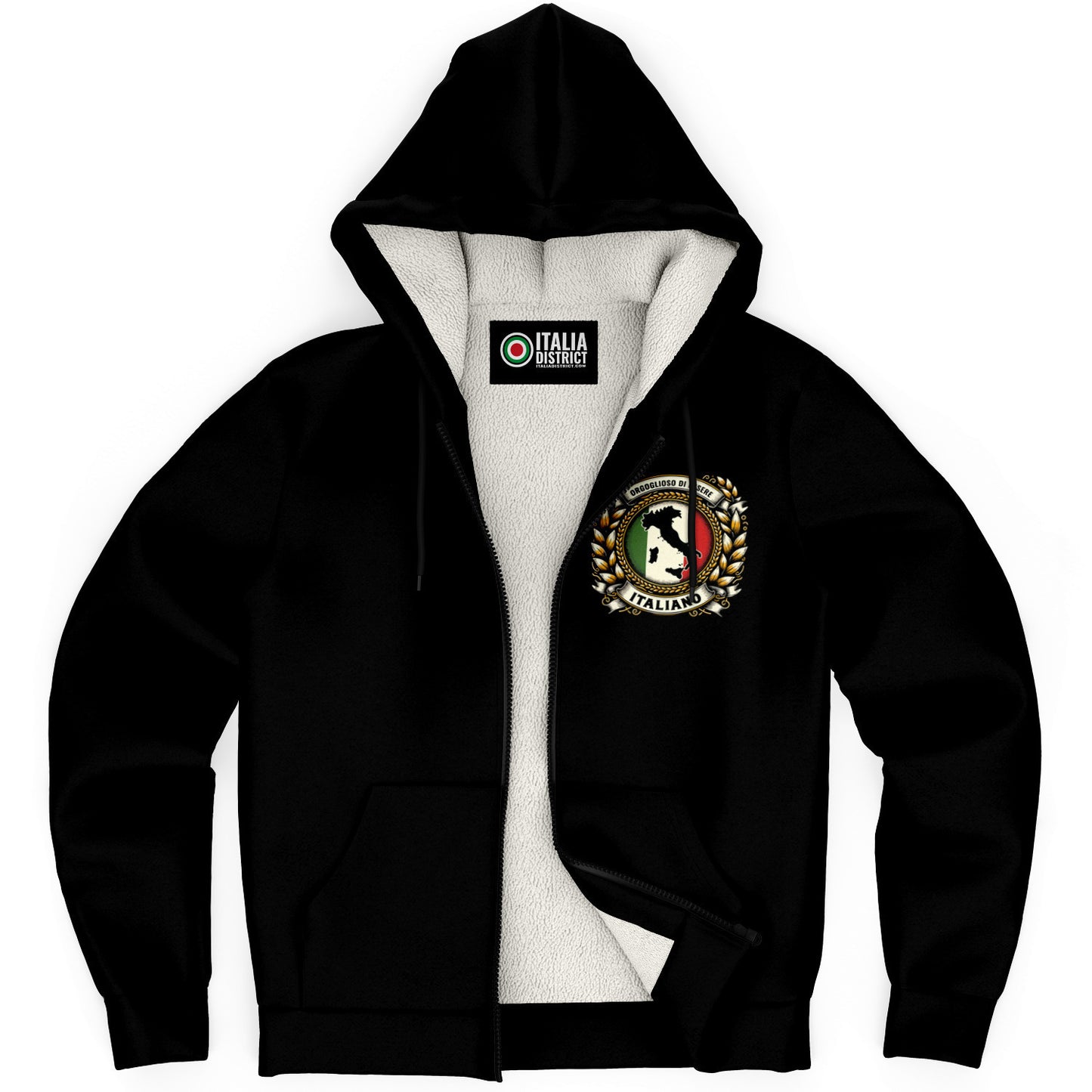 Orgoglioso di Essere Italiano - Microfleece Zip-Up Hoodie with logo, featuring a comfortable microfleece lining and nylon zipper closure.