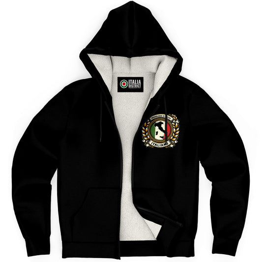 Orgoglioso di Essere Italiano - Microfleece Zip-Up Hoodie with logo, featuring a comfortable microfleece lining and nylon zipper closure.