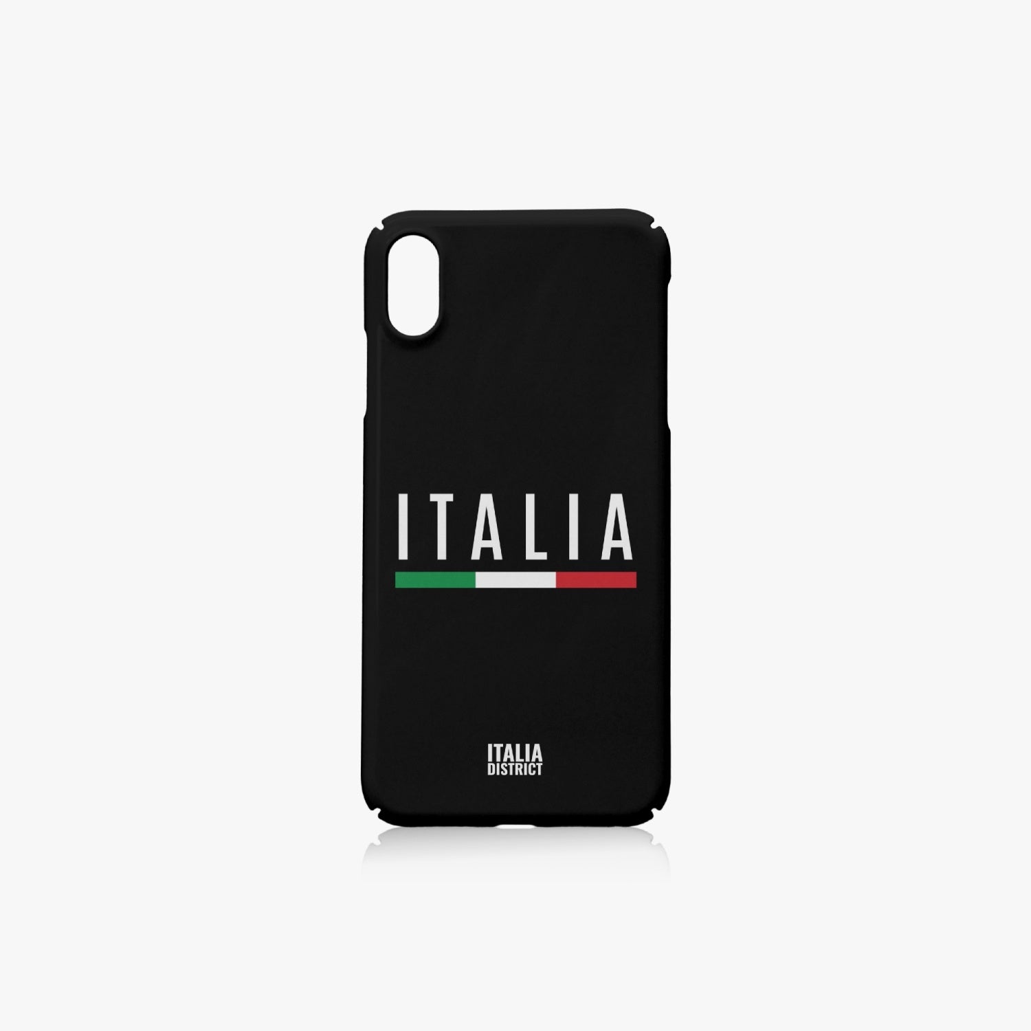 Italy Black Phone iPhone XS Max case with white text and an Italian flag stripe, offering 360-degree protection and precise cut-outs for camera and ports.