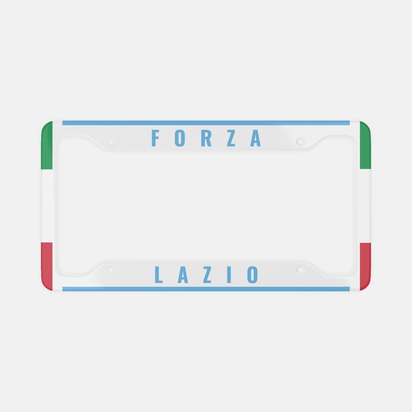 Forza Lazio License Plate Frame, crafted from aluminum, features an elegant design enhancing your car's luxury, ideal for showcasing Italian pride on any vehicle.