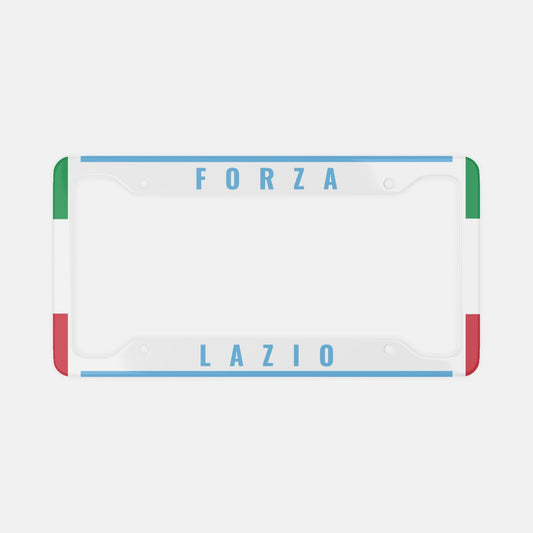 Forza Lazio License Plate Frame, crafted from aluminum, features an elegant design enhancing your car's luxury, ideal for showcasing Italian pride on any vehicle.
