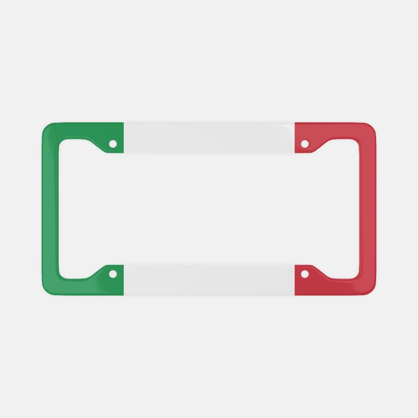 Italian Flag - License Plate Frame, featuring a sleek aluminum design with a distinctive pattern, ideal for enhancing your car's luxury and showcasing Italian pride.