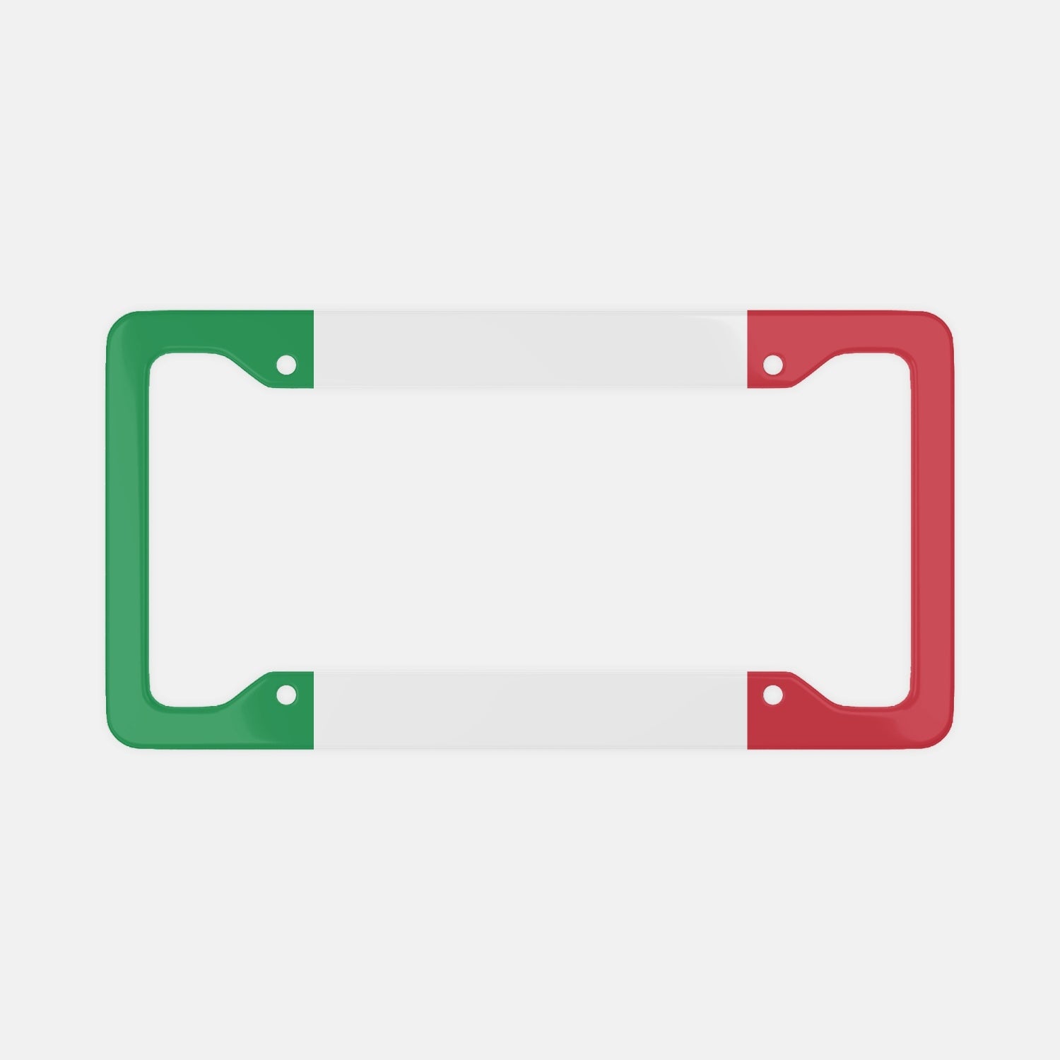 Italian Flag - License Plate Frame, featuring a sleek aluminum design with a distinctive pattern, ideal for enhancing your car's luxury and showcasing Italian pride.
