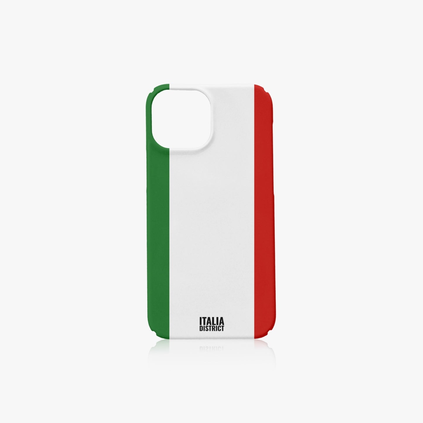 Italian Flag Phone Case for iPhone 13 mini, featuring a smooth, glossy finish and precise cut-outs for camera and ports, offering 360-degree protection.