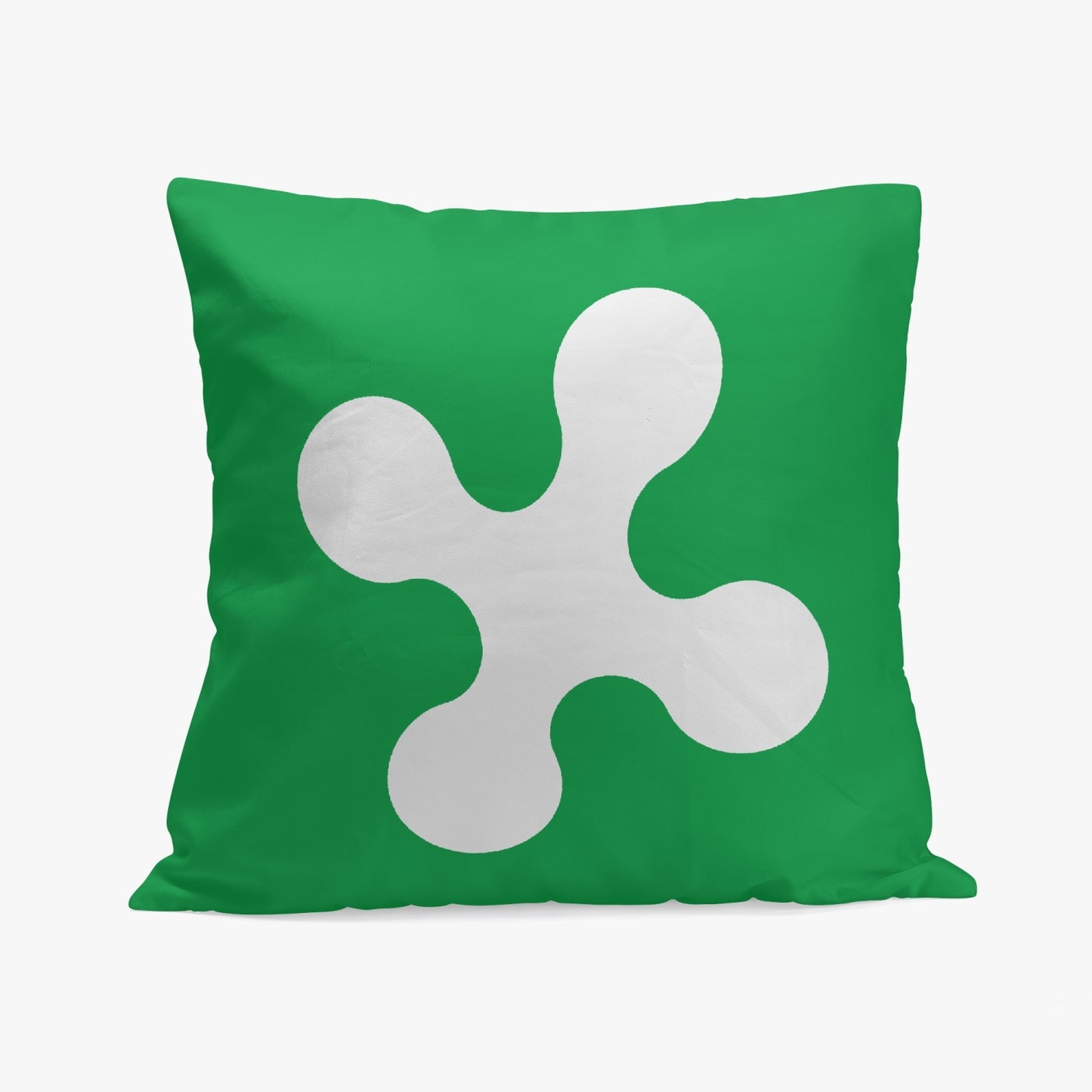 Lombardy Pillow Cover featuring a white logo on a green background, crafted from high-quality polyester with cotton fabric and a stitching closure.