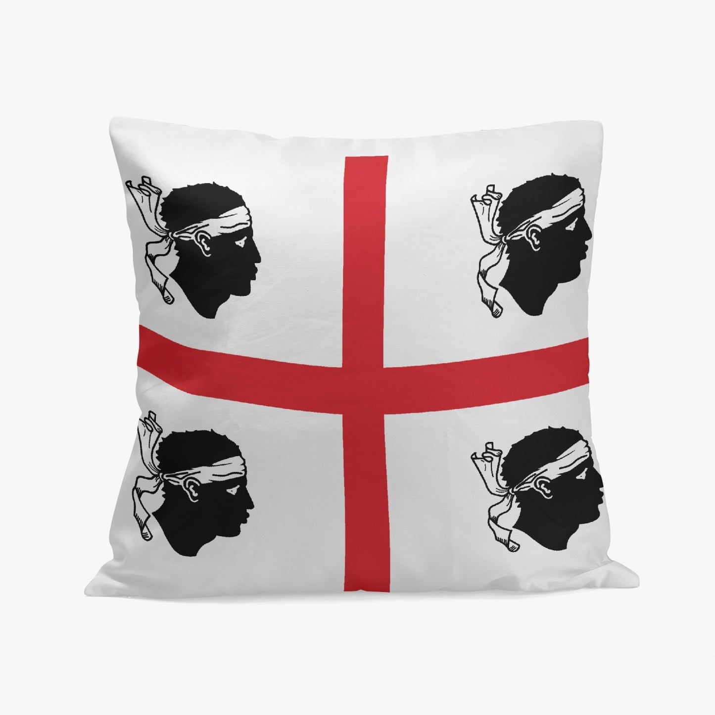 Sardinia Pillow Cover featuring a black and white flag design with a silhouette, crafted from high-quality polyester and cotton, one-side printed with stitching closure.